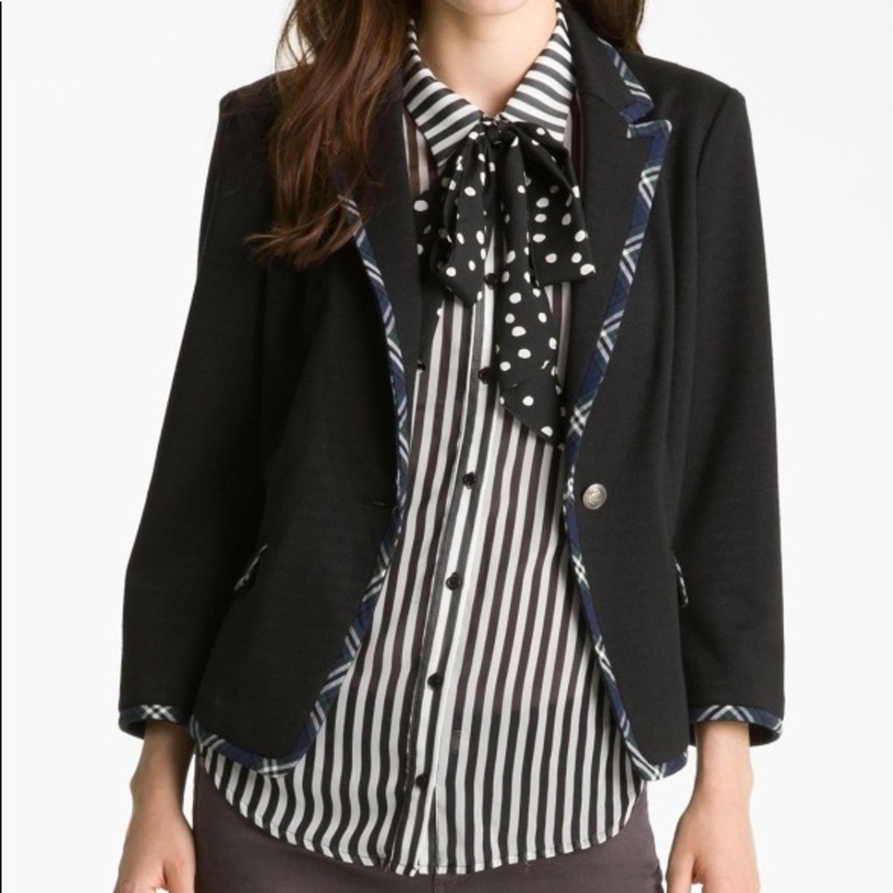 ❗️FINAL PRICE CLOSET CLOSING Gibson Preppy Navy Plaid Trim Blazer NWOT - Picture 7 of 8